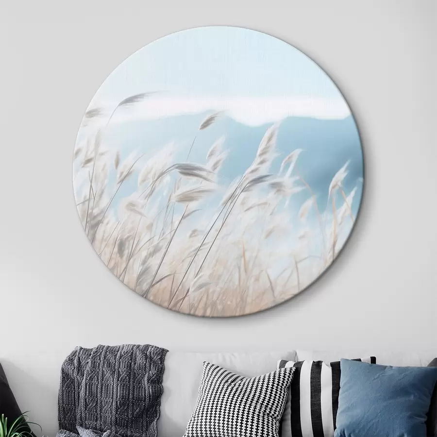  Peintures Herbe, champ de pampa avec une montagne bleue en arrière-plan, ciel bleu clair, minimaliste, couleurs pastel r43404