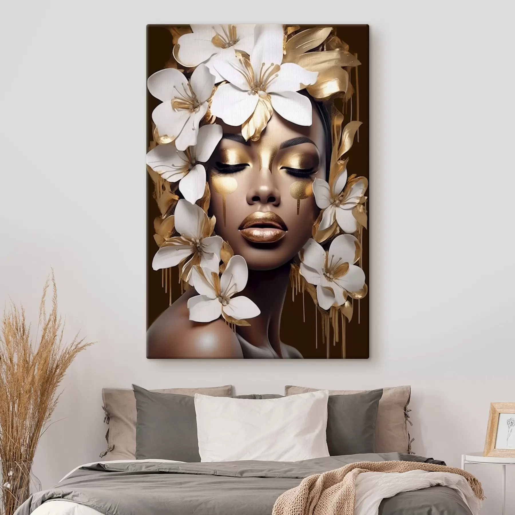  Peintures Portrait de femme avec des éléments floraux s43417