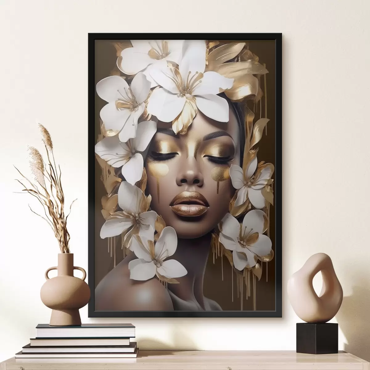 Affiche Portrait de femme avec des éléments floraux f43417