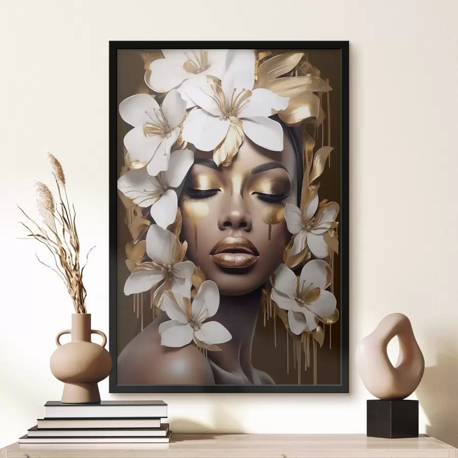 Papier peint photo Portrait de femme avec des éléments floraux f43417