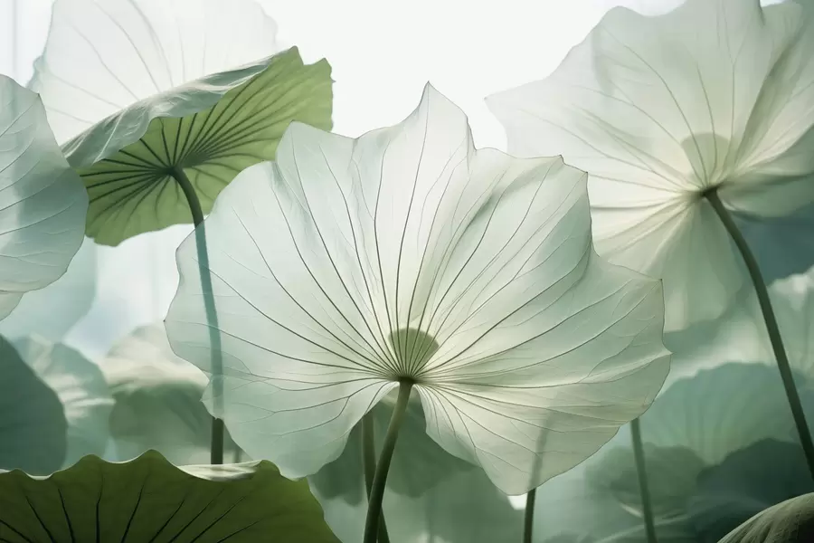 Papier peint photo Feuilles de nénuphar imitation aquarelle w03469