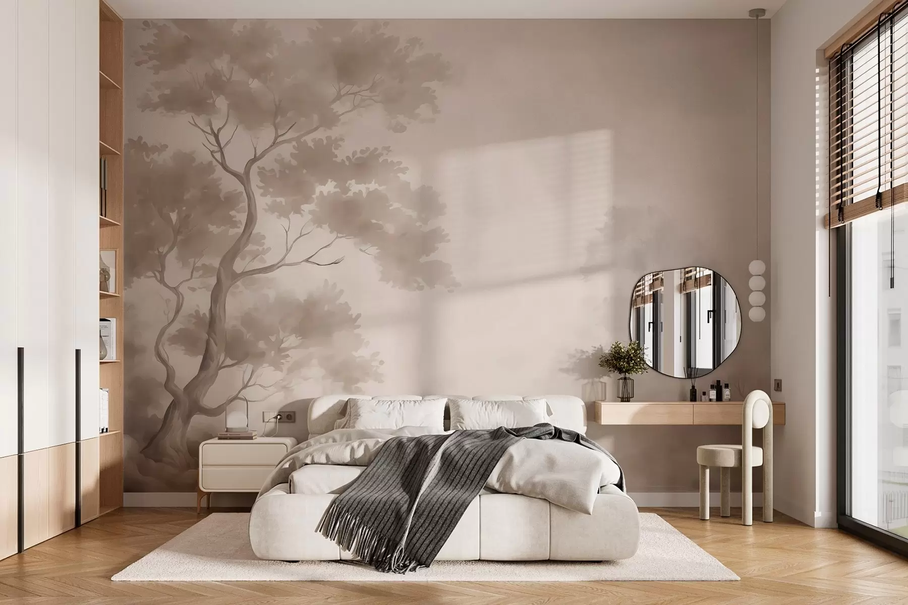 Fotobehang Boom imitatie van aquarel wazig w03471v1