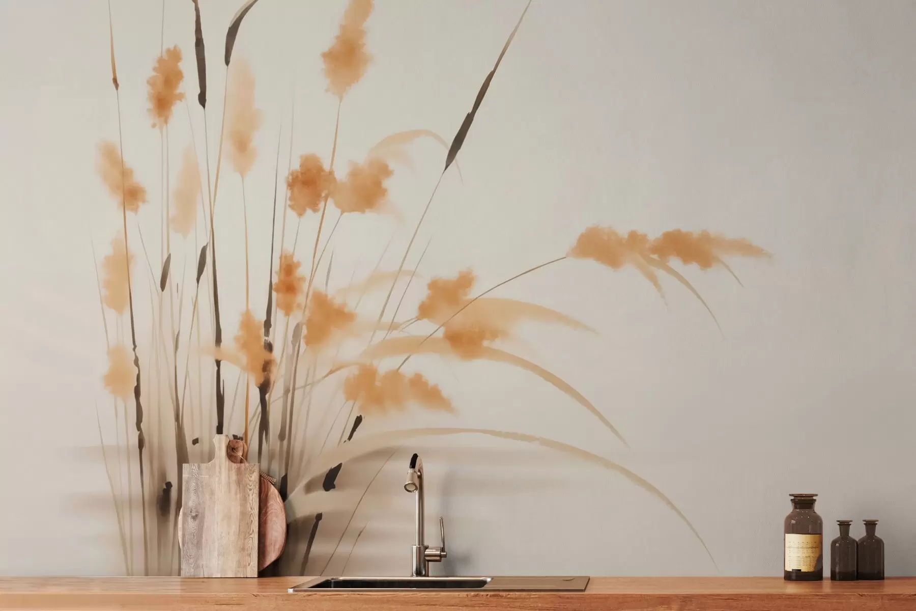 Papier peint photo Aquarelle imitation roseau w03463