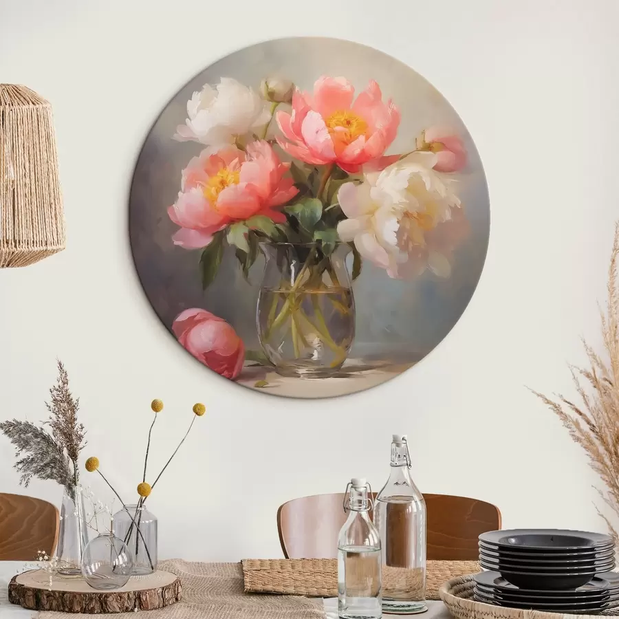  Schilderijen Pioenrozen in een vaas imitatieschilderij r43438