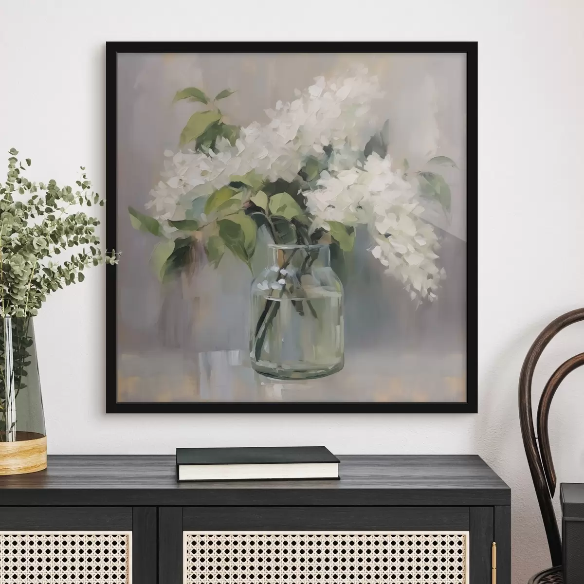 Affiche Lilas blanc dans un vase imitation peinture f43439