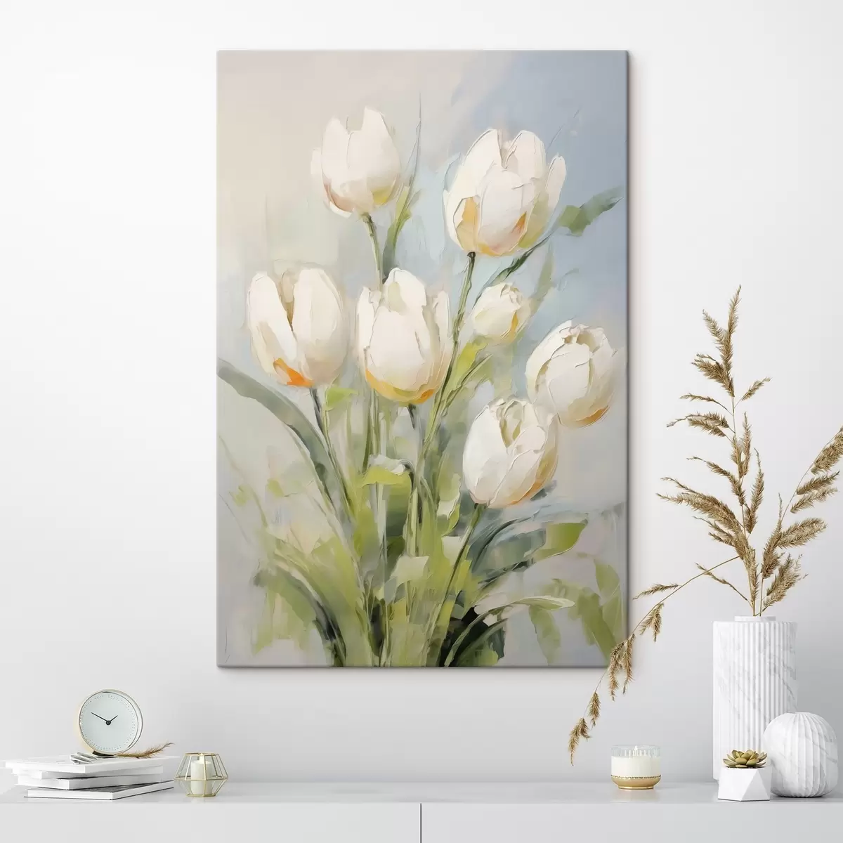  Schilderijen Witte tulpen imitatieschilderij s43435