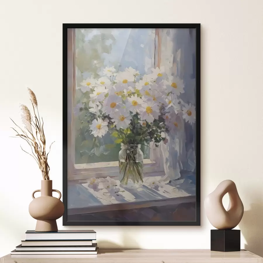 Papier peint photo Marguerites dans un vase imitation de peinture f43434