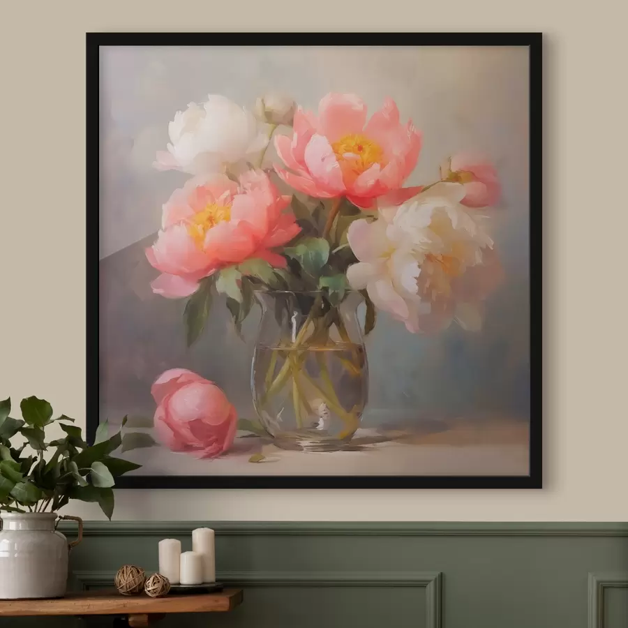 Papier peint photo Pivoines dans un vase imitation peinture f43438