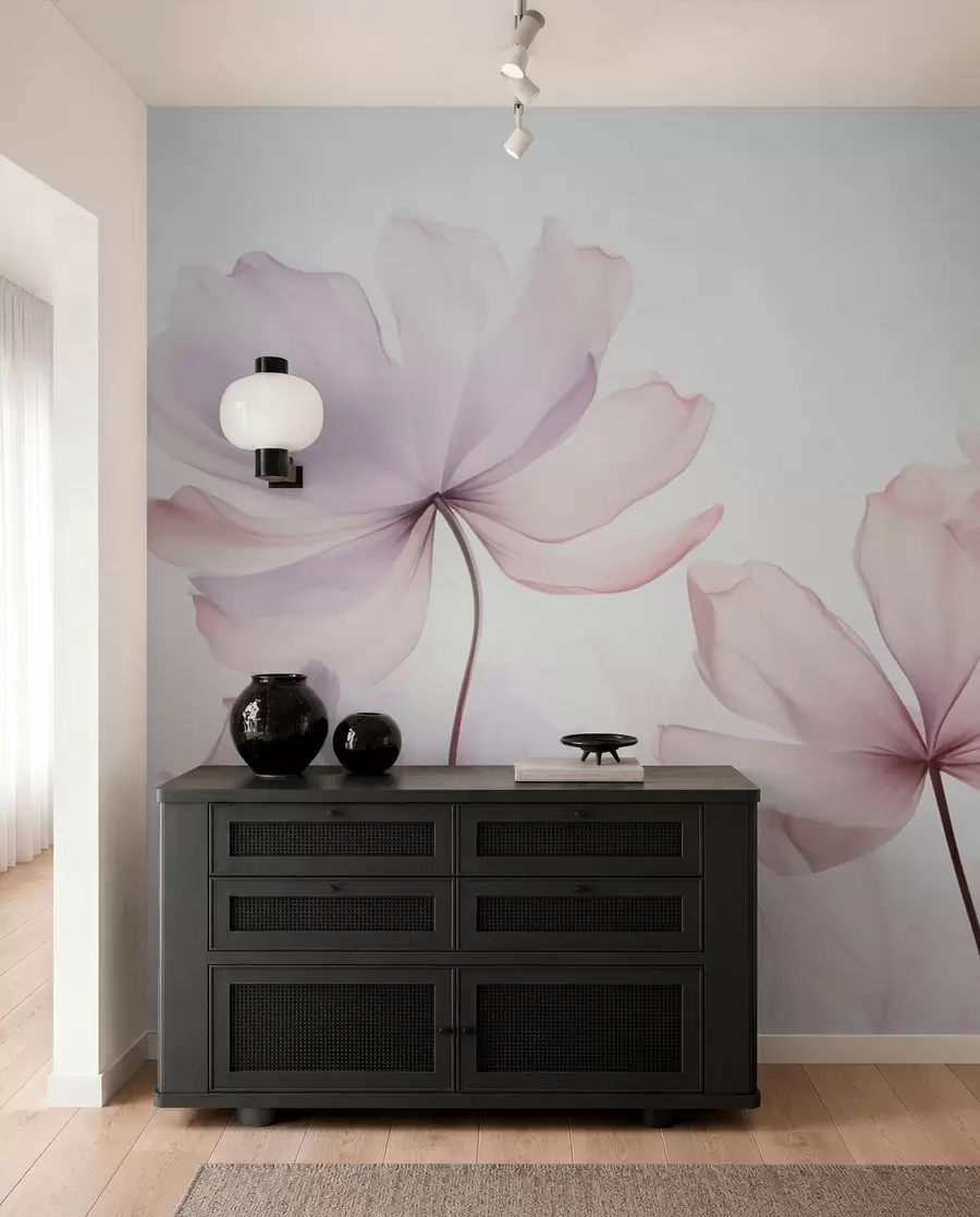 Fotobehang Bloeiende bloemen in zachtroze tinten w03521