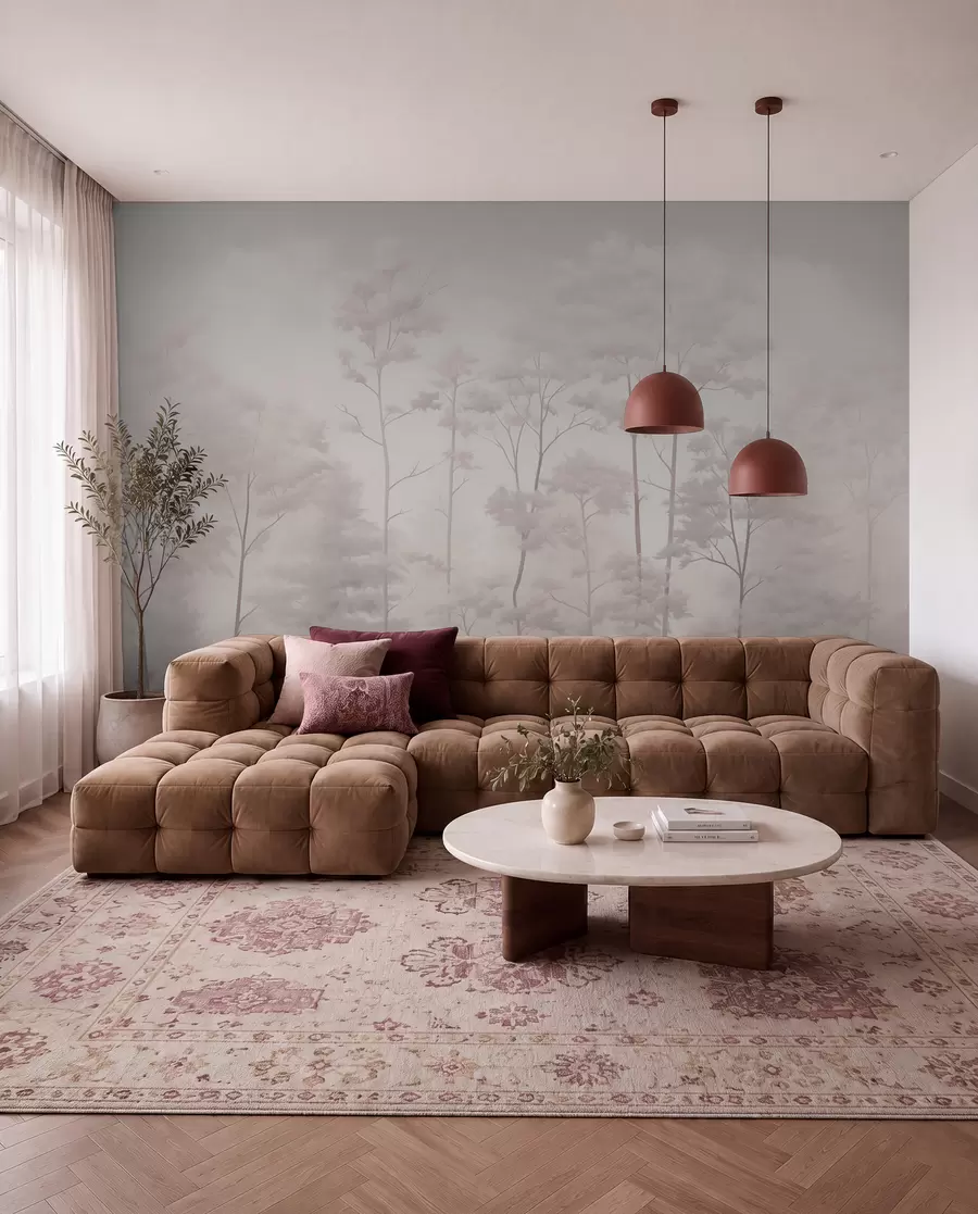 Fotobehang Trendy bos in delicate lichte pastelkleuren w03525