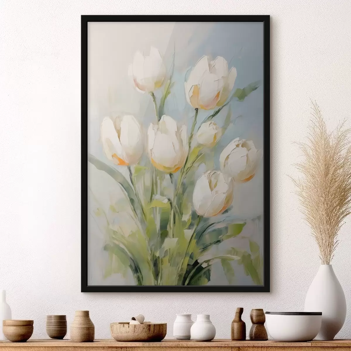 Poster Witte tulpen imitatieschilderij f43435