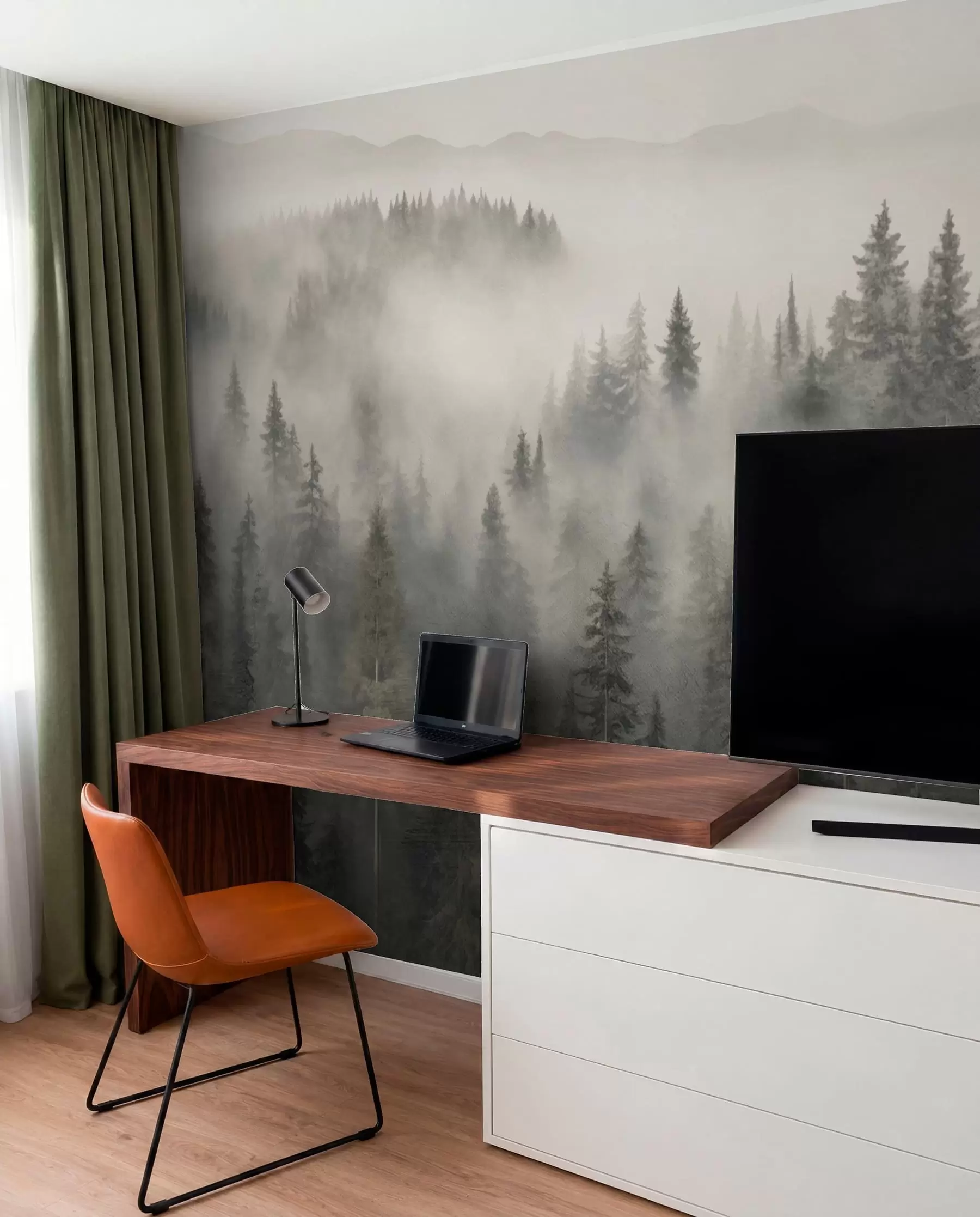Fotobehang Mistig naaldbos w03524