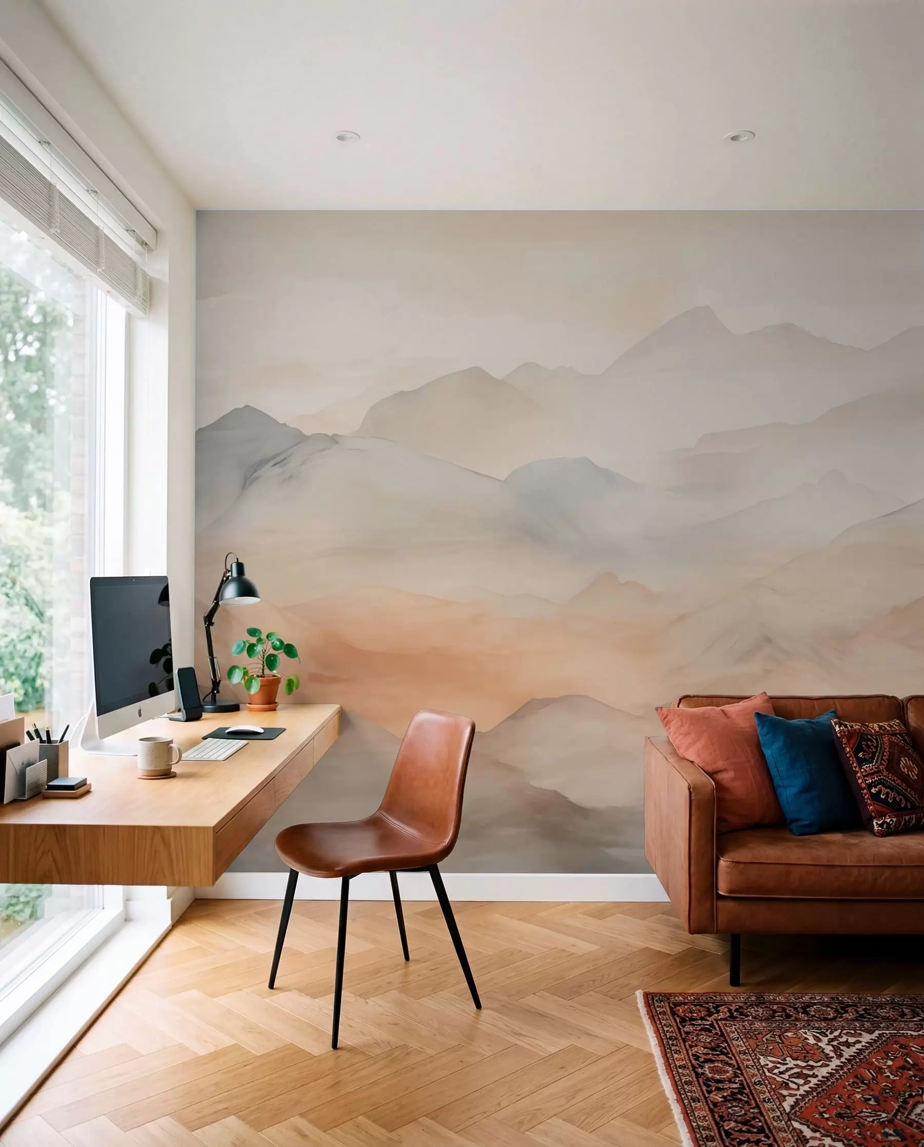 Fotobehang Nevelige bergen in zachte kleuren w03535
