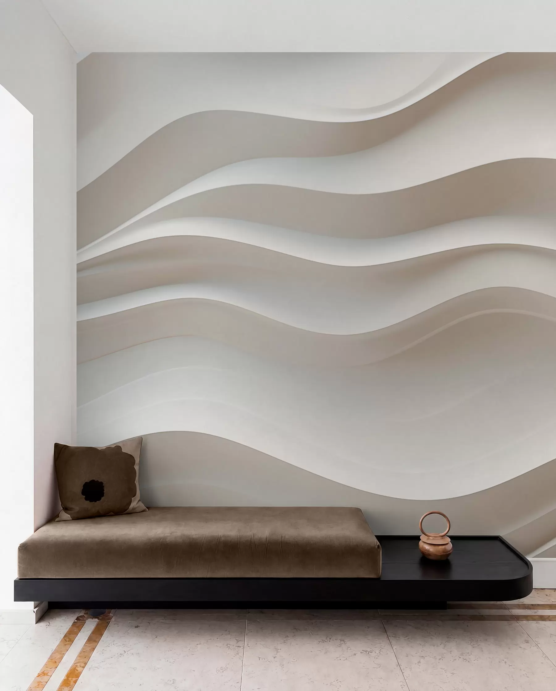 Fotobehang 3D witte en grijze golven w08939