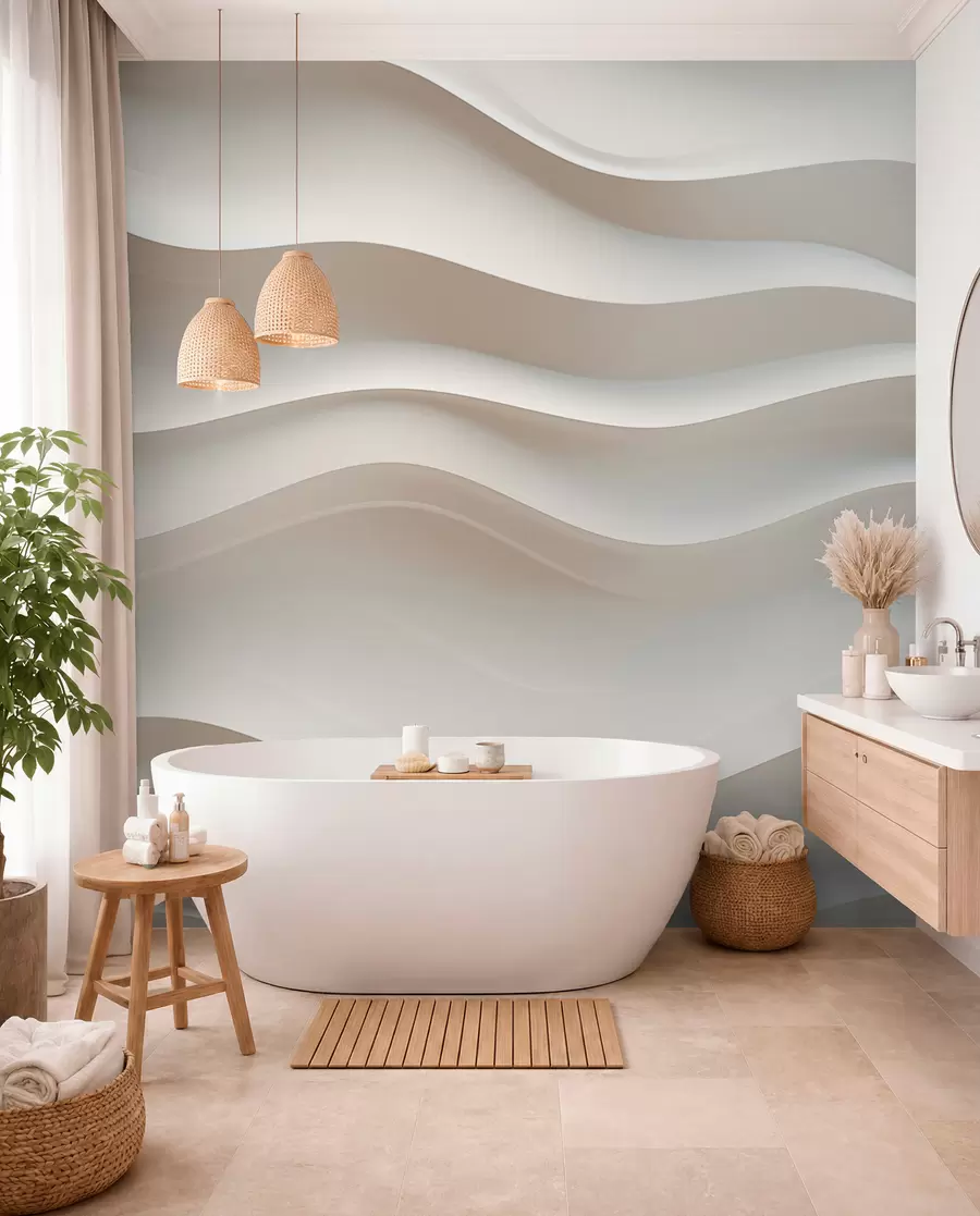 Fotobehang 3D witte en grijze golven w08939
