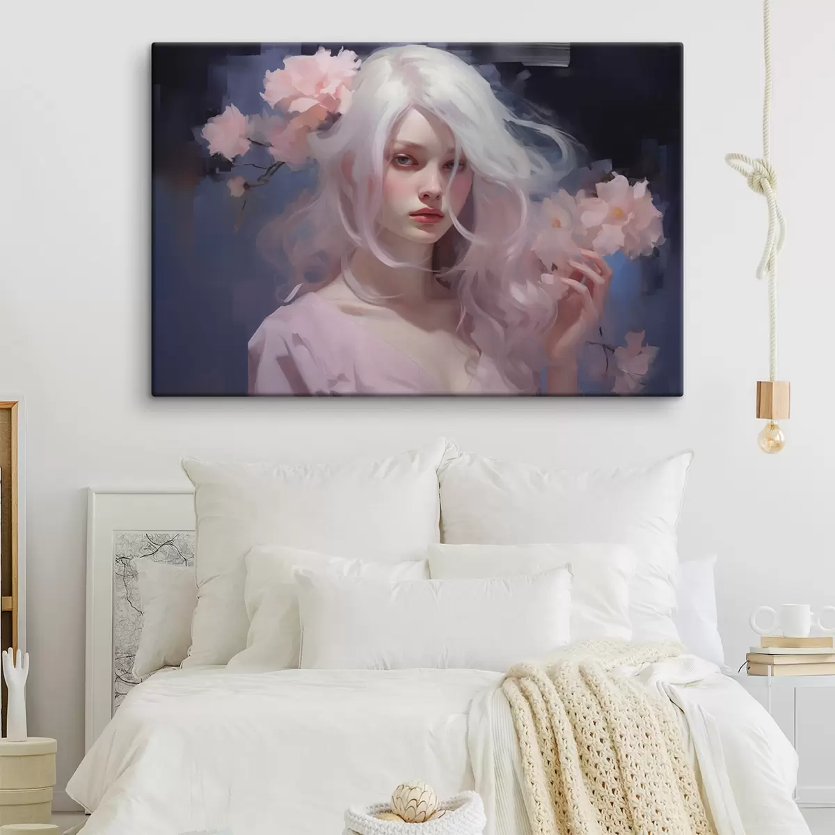  Peintures Fille avec des pivoines, dessin à l'acrylique, fond sombre s43496