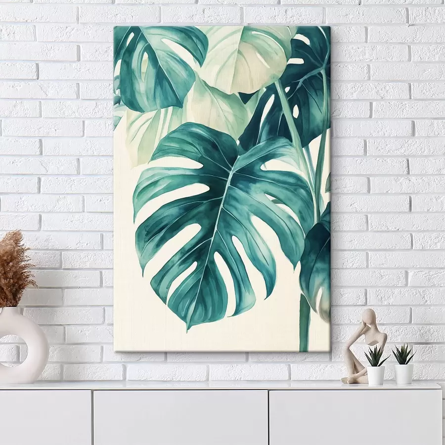  Peintures Feuilles de palmier Monstera, style aquarelle, floral, tropical s43507