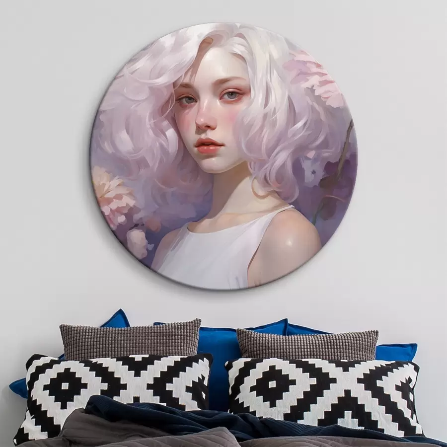  Peintures Belle fille dans les fleurs, dessin acrylique, Japon, couleurs violettes r43495