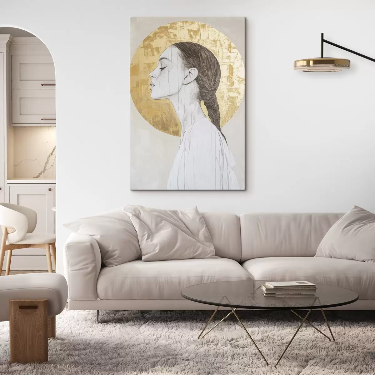  Peintures Portrait de femme, minimalisme, style acrylique, couleurs beiges s43504