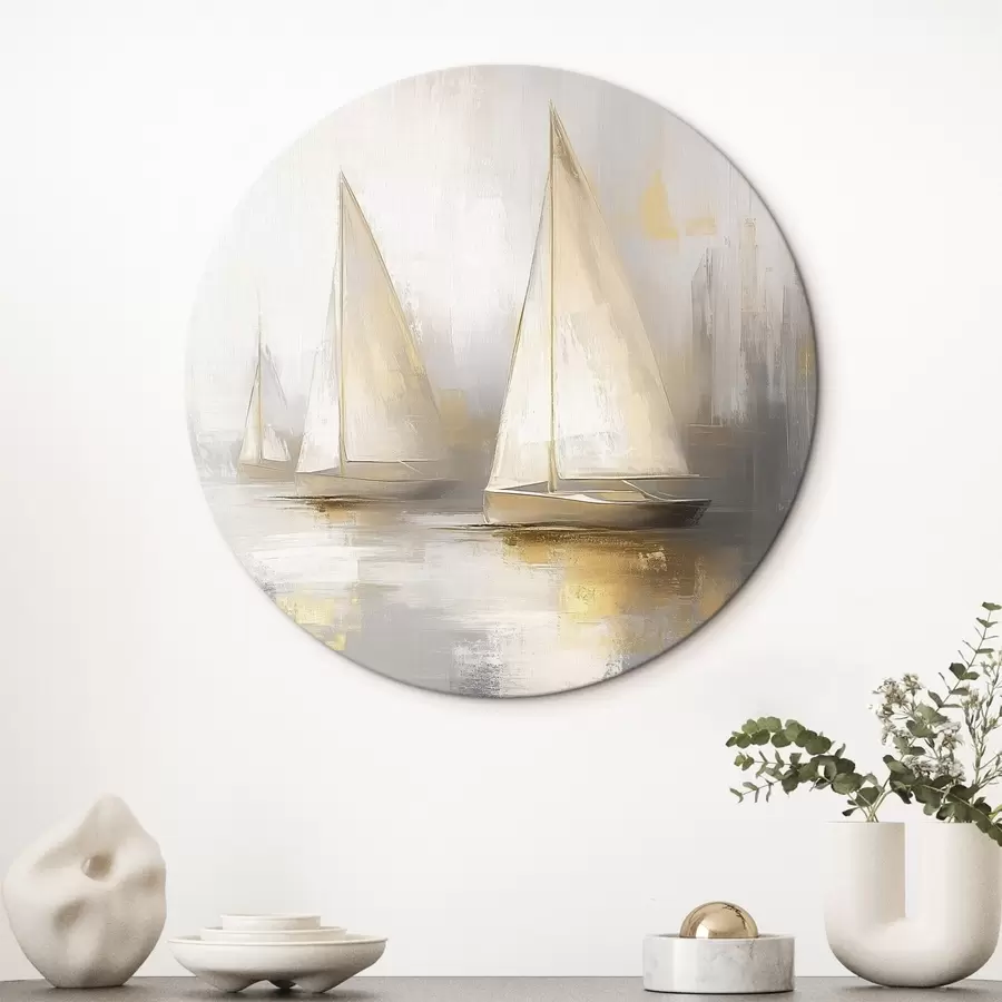  Schilderijen Boten op zee, abstractie, olieverfstijl, beige kleuren r43505
