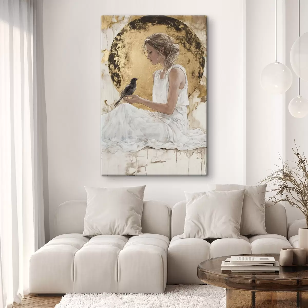  Schilderijen Mooie vrouw met vogel, Griekenland, acrylstijl tekening s43503