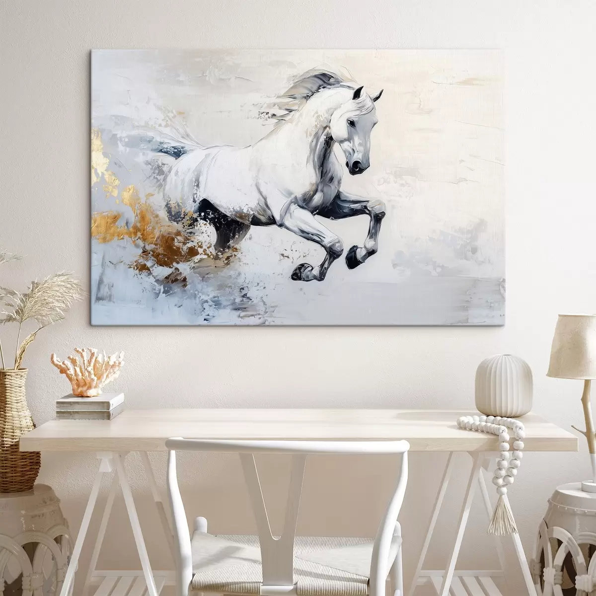  Schilderijen Lopend wit paard, olieverf tekening, dieren s43498