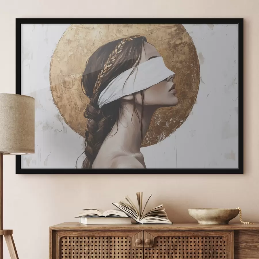 Papier peint photo Femme avec un pansement sur les yeux, Grèce, dessin de style acrylique f43502