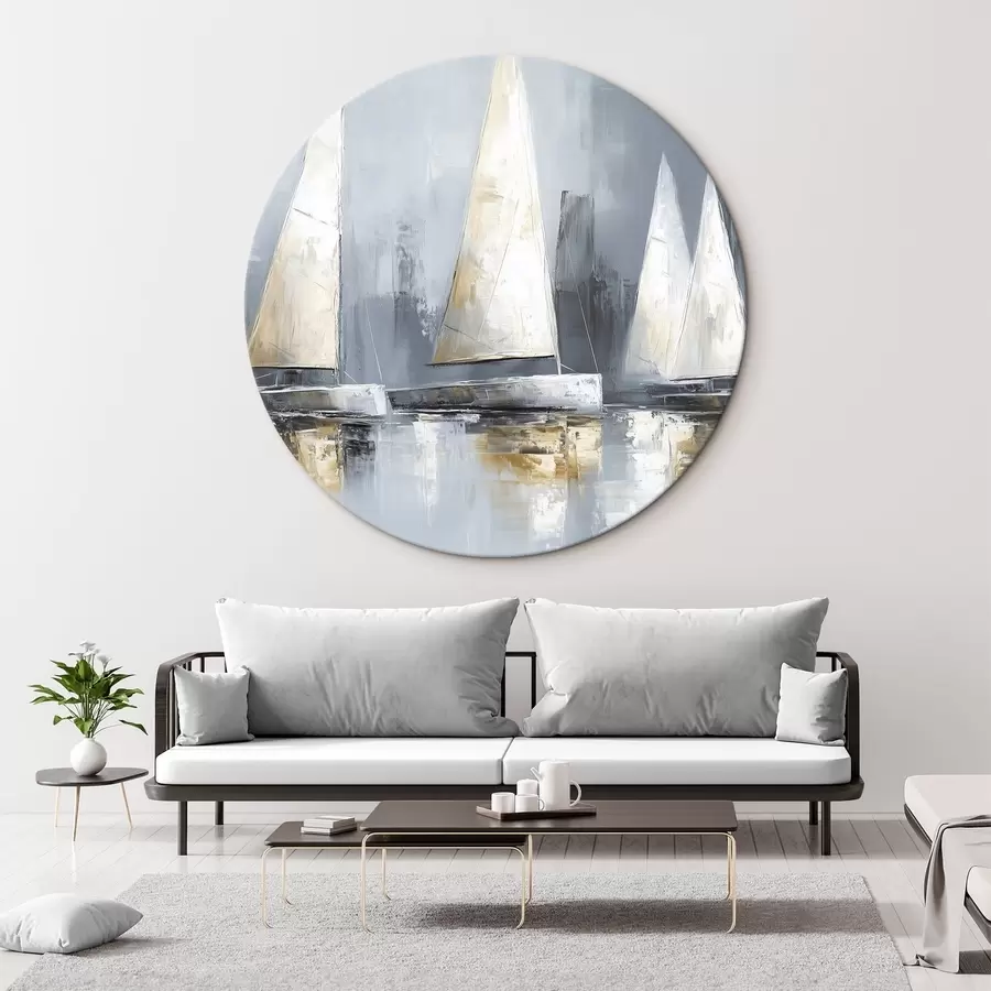  Peintures Voiliers avec reflets dans l'eau, dessin à l'huile, couleurs grises r43506