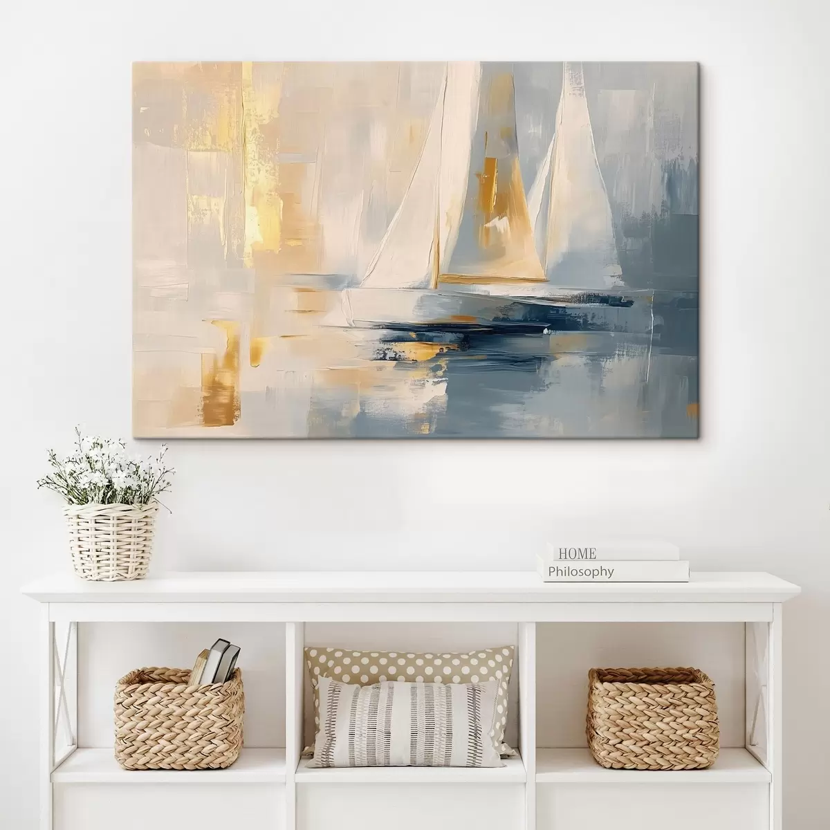  Peintures Abstraction avec les voiliers dans la mer, style acrylique, coucher de soleil s43500