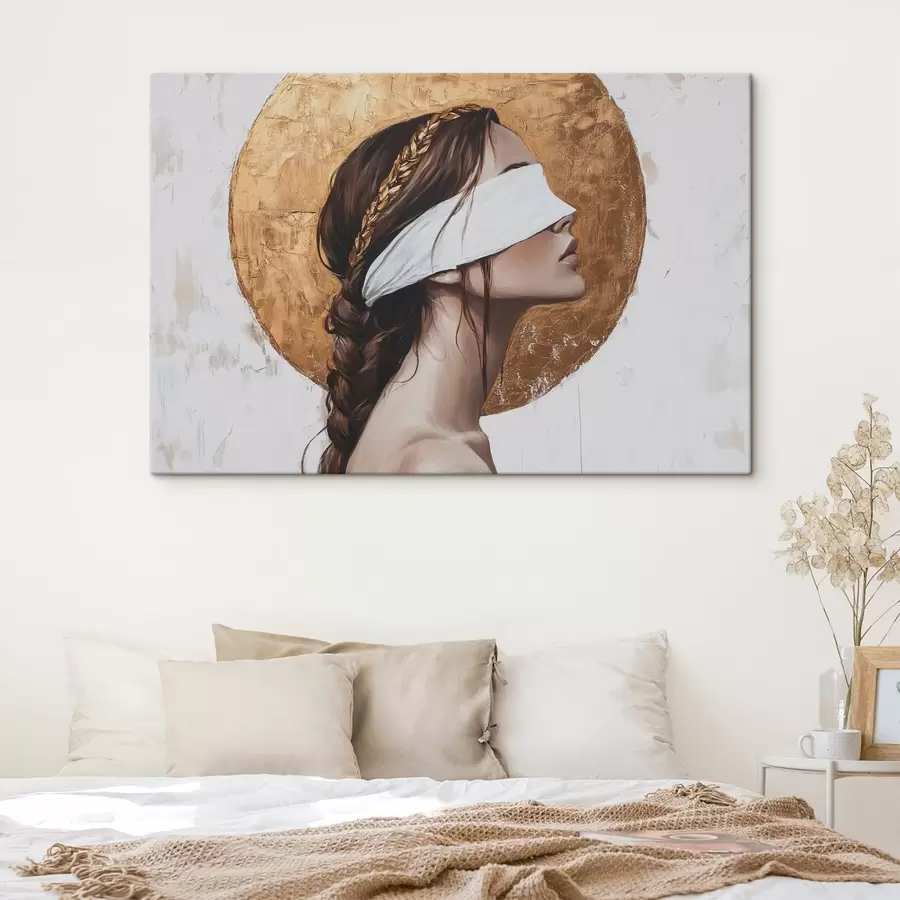  Peintures Femme avec un pansement sur les yeux, Grèce, dessin de style acrylique s43502