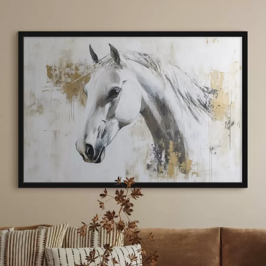  Peintures Cheval blanc, dessin à l'huile, animaux, coups de pinceau vifs f43497