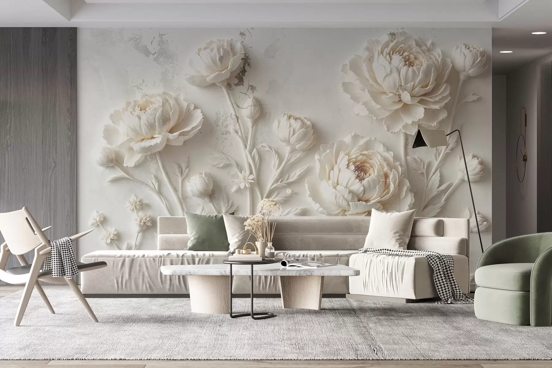 Fotobehang Bloemen op een betonnen achtergrond grunge stijl w03553