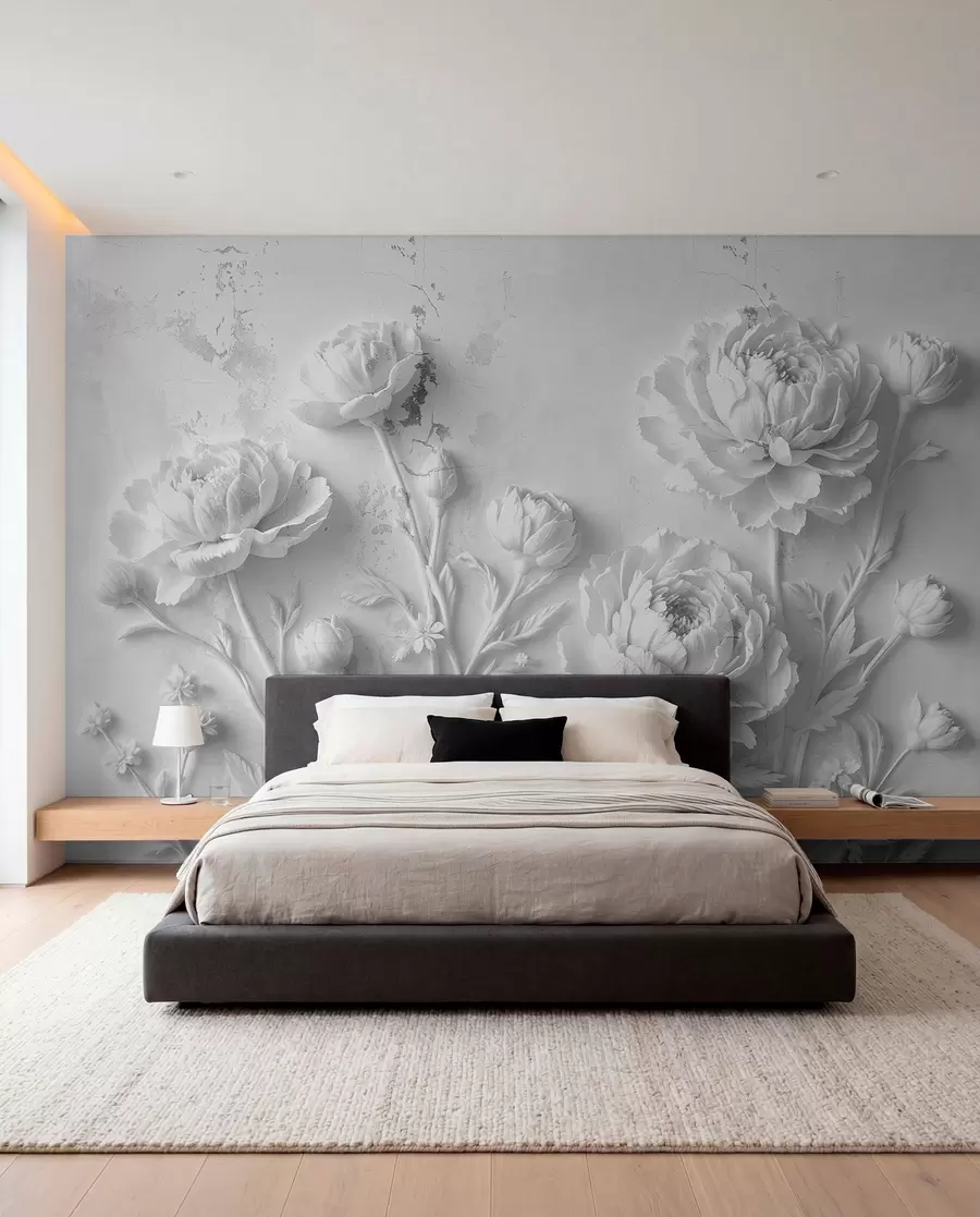 Fotobehang Bloemen op een betonnen achtergrond grunge stijl w03553v2