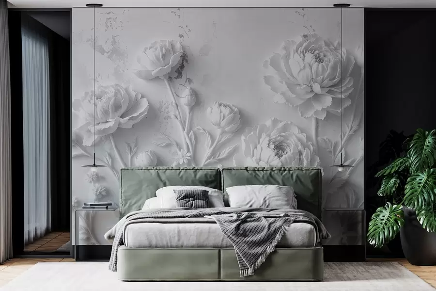 Fotobehang Bloemen op een betonnen achtergrond grunge stijl w03553v2