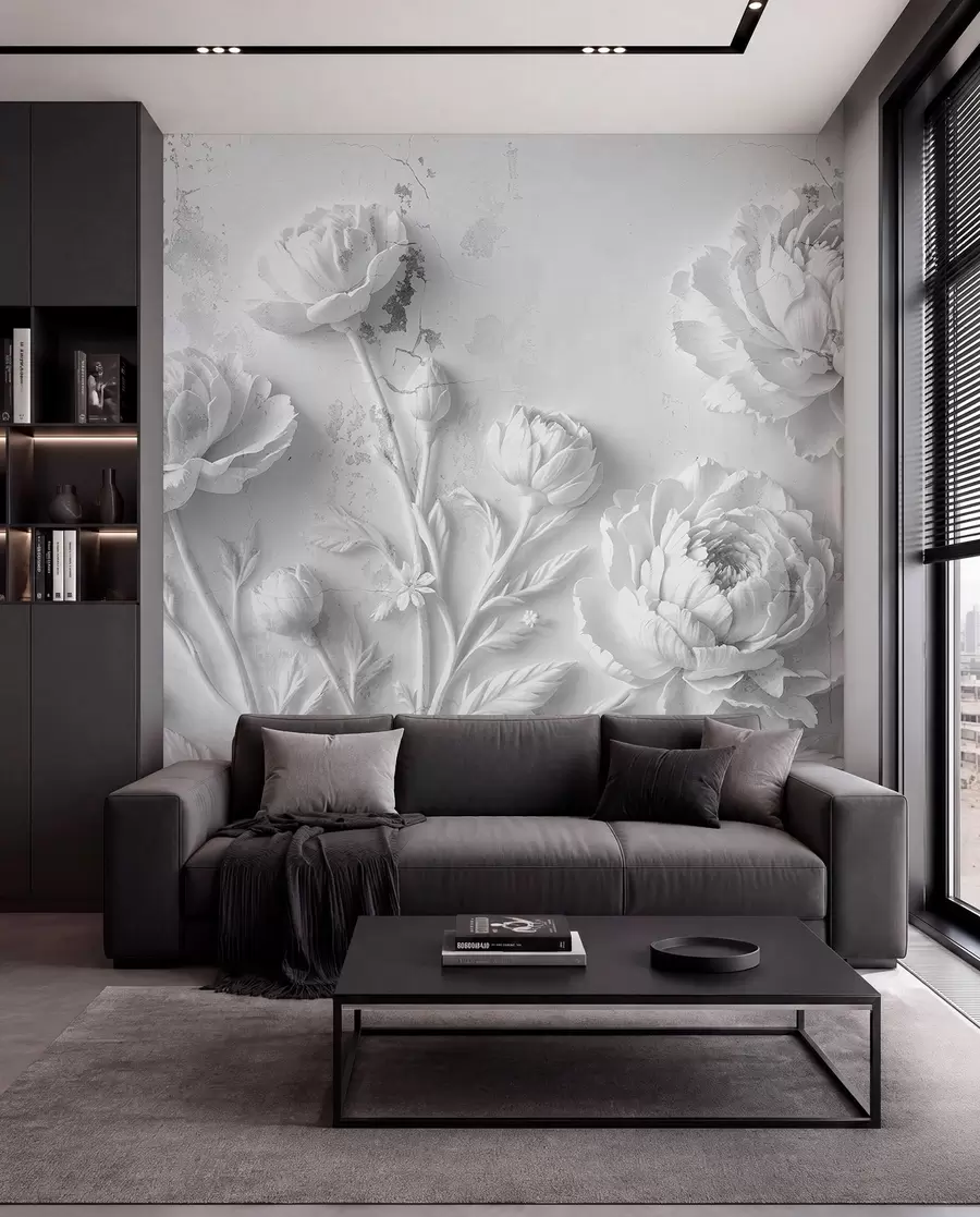 Fotobehang Bloemen op een betonnen achtergrond grunge stijl w03553v2