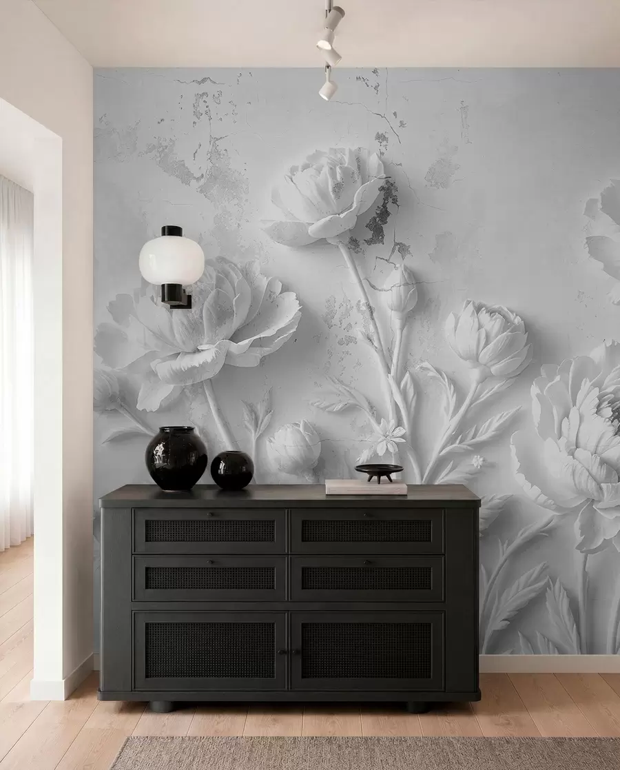 Fotobehang Bloemen op een betonnen achtergrond grunge stijl w03553v2