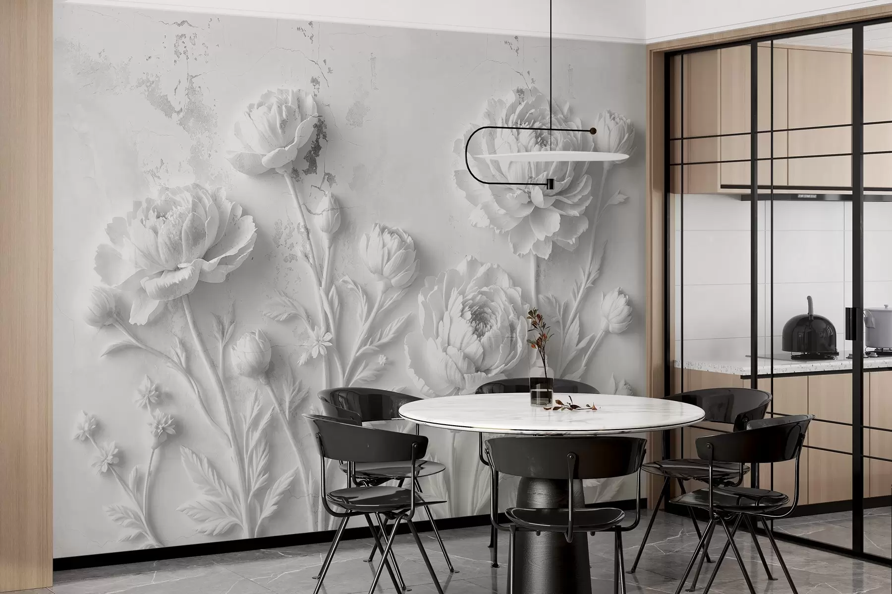 Papier peint photo Fleurs sur fond de béton style grunge w03553v2