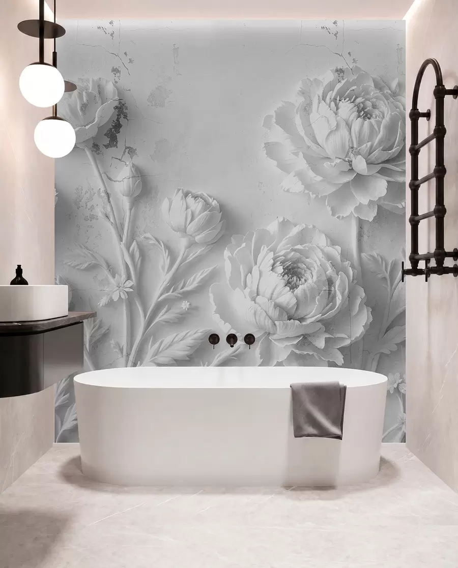 Fotobehang Bloemen op een betonnen achtergrond grunge stijl w03553v2