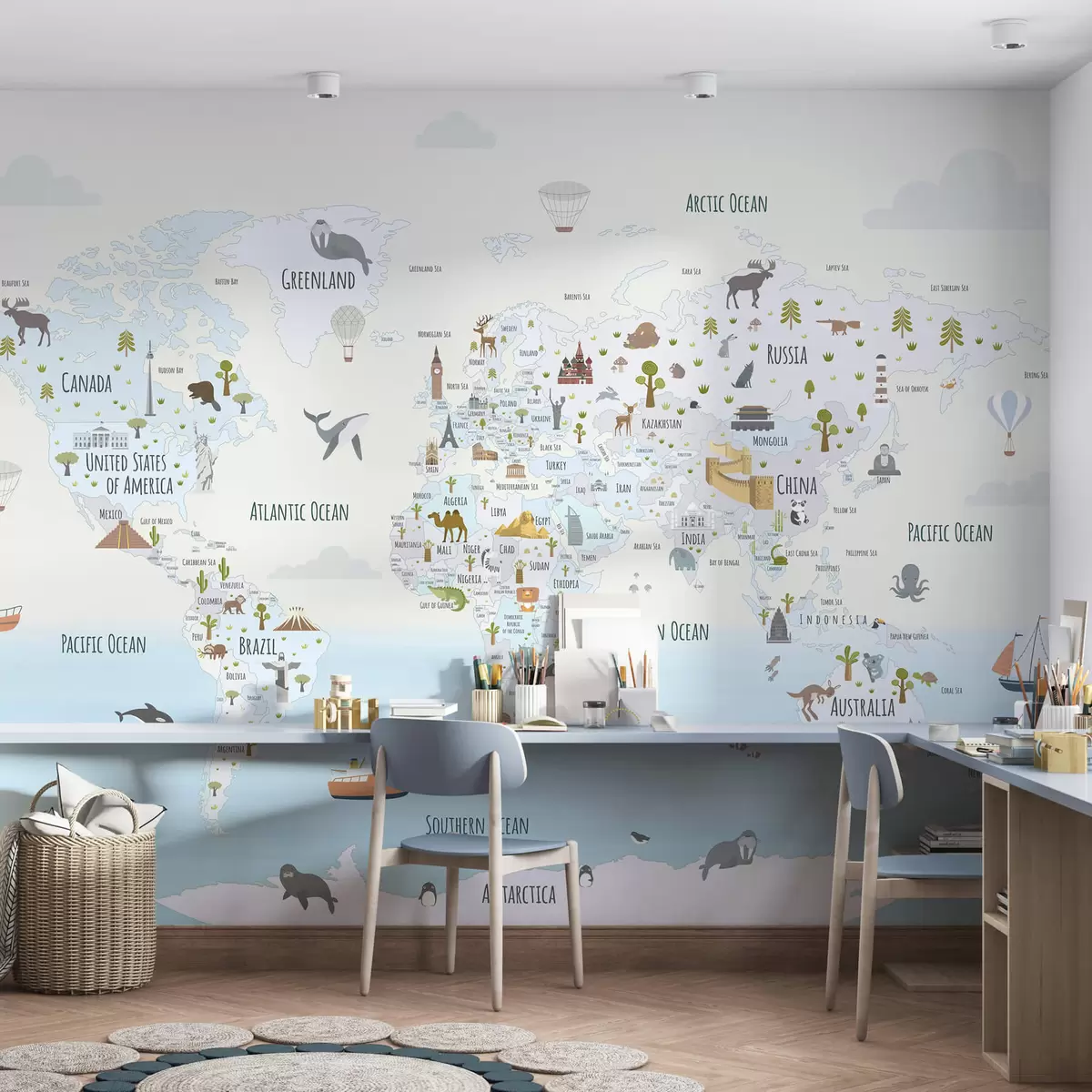 Fotobehang Wonderatlas in blauw w03410