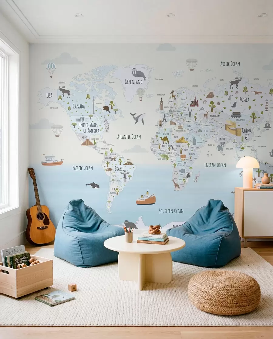 Fotobehang Wonderatlas in blauw w03410