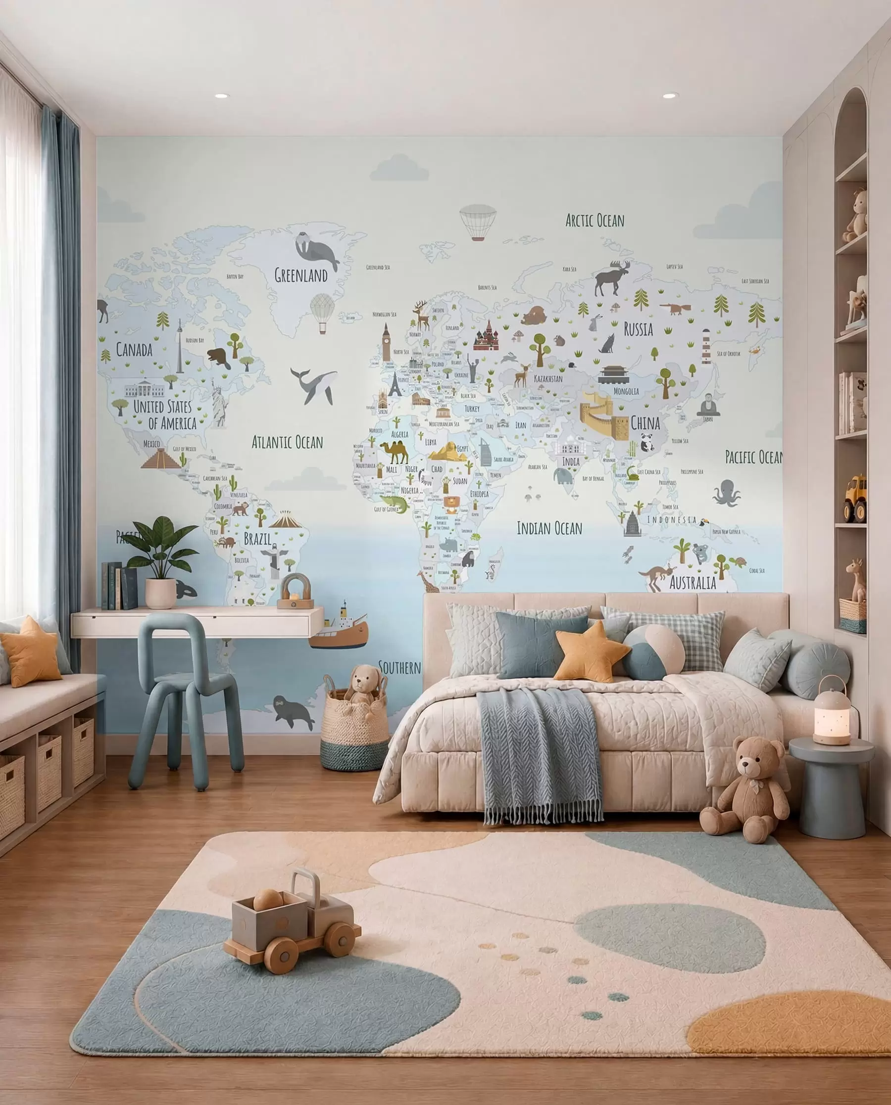 Fotobehang Wonderatlas in blauw w03410
