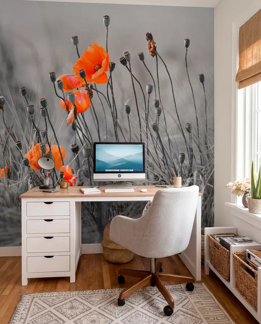 Fotobehang Veld klaprozen u53411