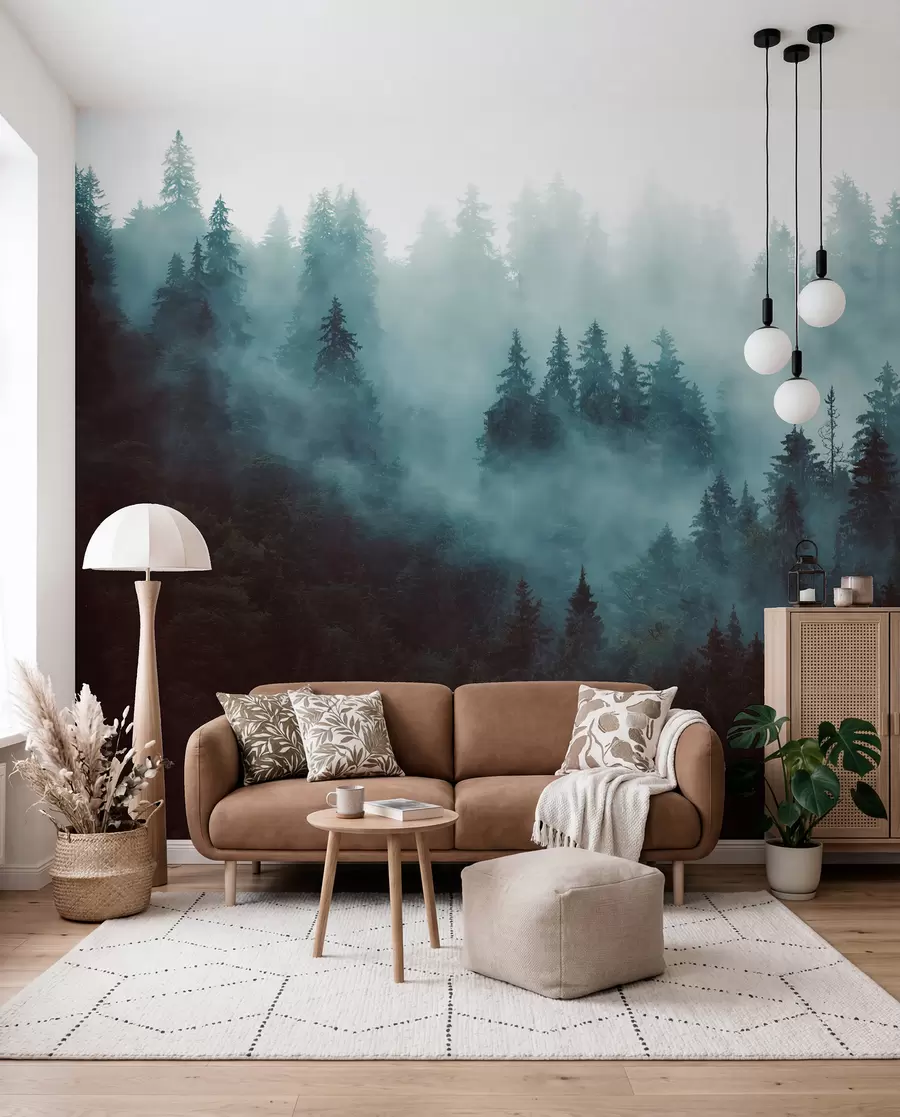 Fotobehang Prachtig bos in de mist u54118