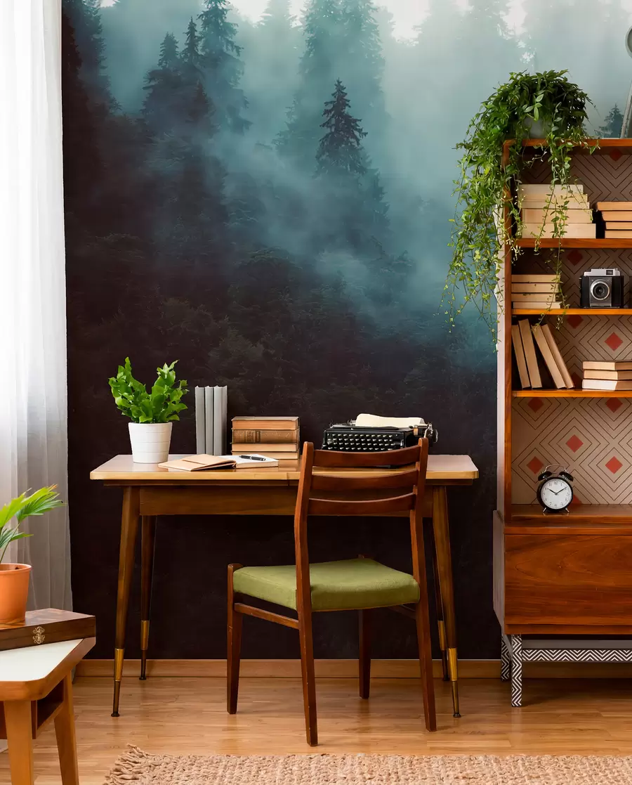 Fotobehang Prachtig bos in de mist u54118