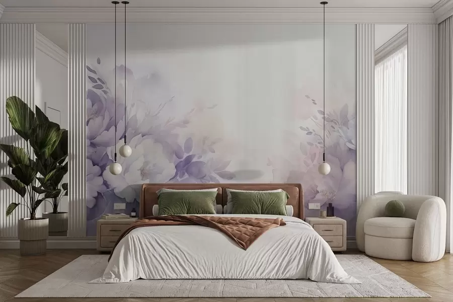 Papier peint photo Grandes fleurs lilas délicates, imitation d'aquarelle w08946