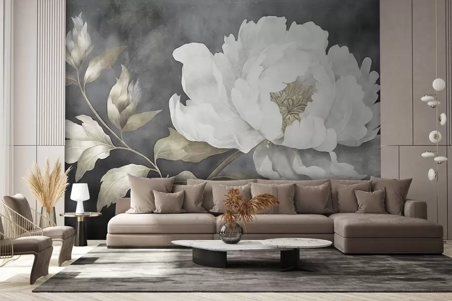 Fotobehang Grote lichte bloem op donkere verouderde achtergrond w08949