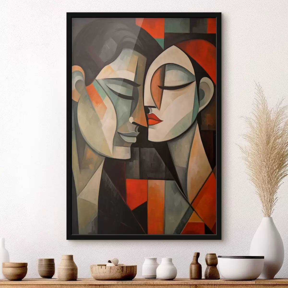 Poster Abstract portret van een vrouw in warme kleuren f43524