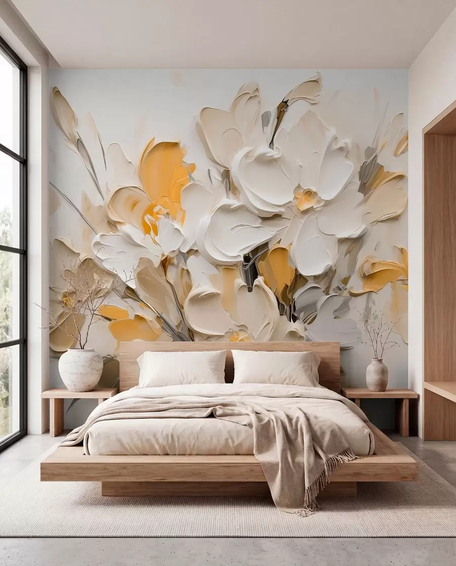 Fotobehang Abstracte volumetrische bloemen in olieverfstijl w03582v2