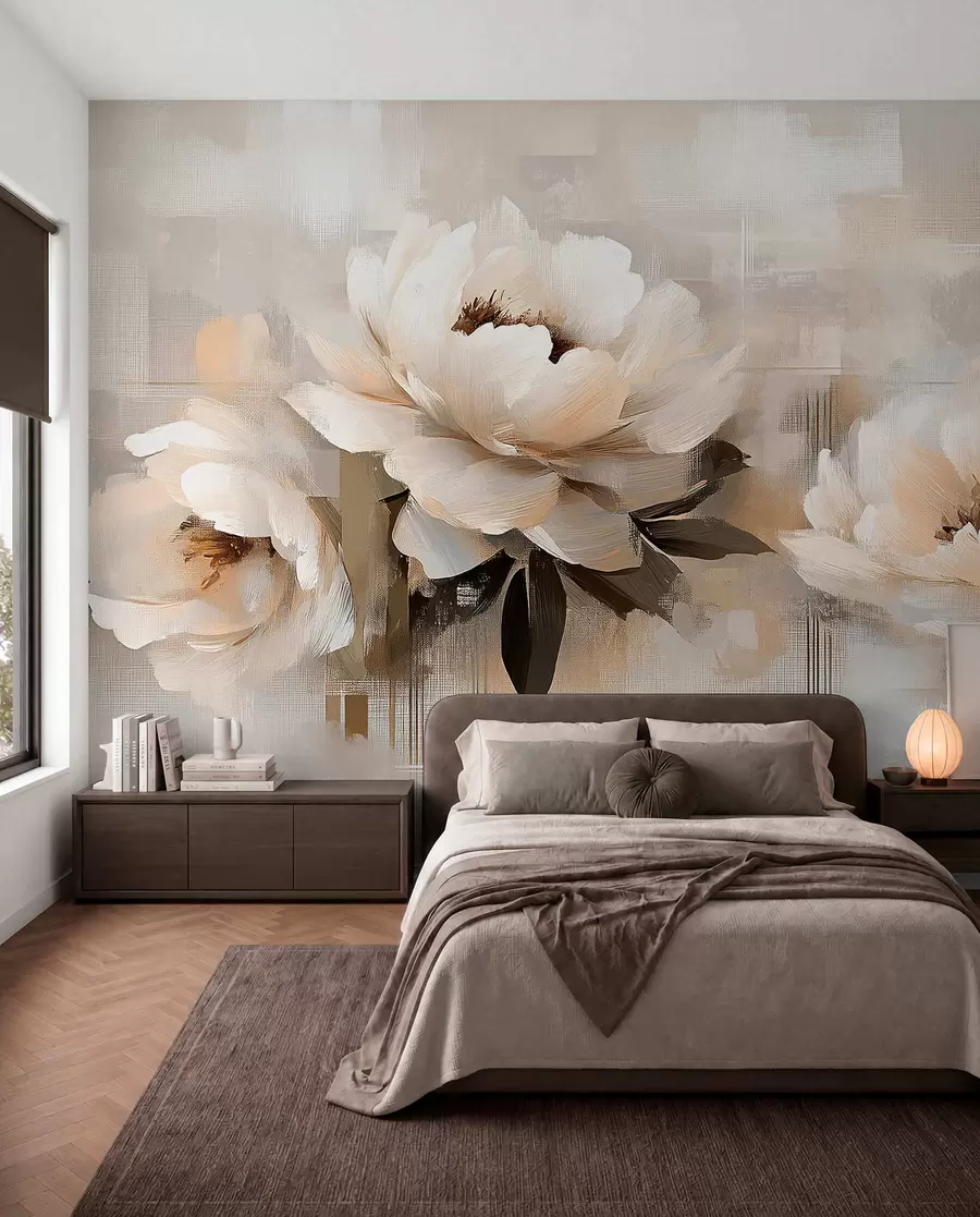 Papier peint photo Pivoines vintage abstraites blanches w03581