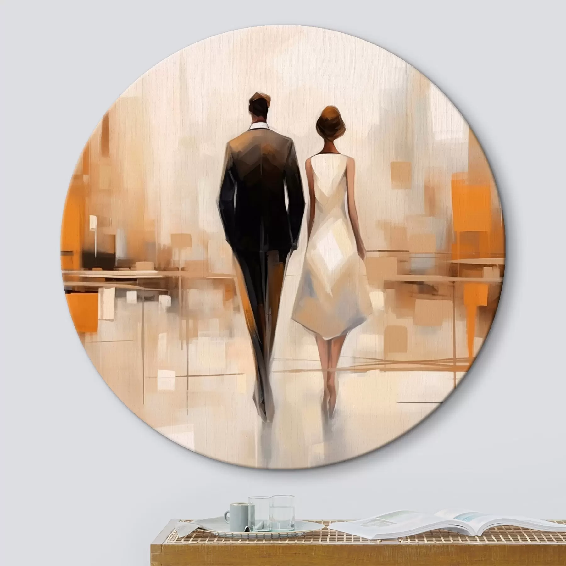  Schilderijen Abstractie met stadssilhouetten en twee figuren r43516